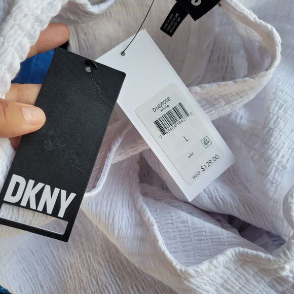 DKNY Cotton Gauze Smocked-Bodice white Maxi Dress size L sleevesless 100% cotton - Picture 12 of 12